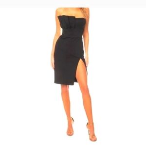 Katie May Black Strapless Side-Slit Cocktail Dress